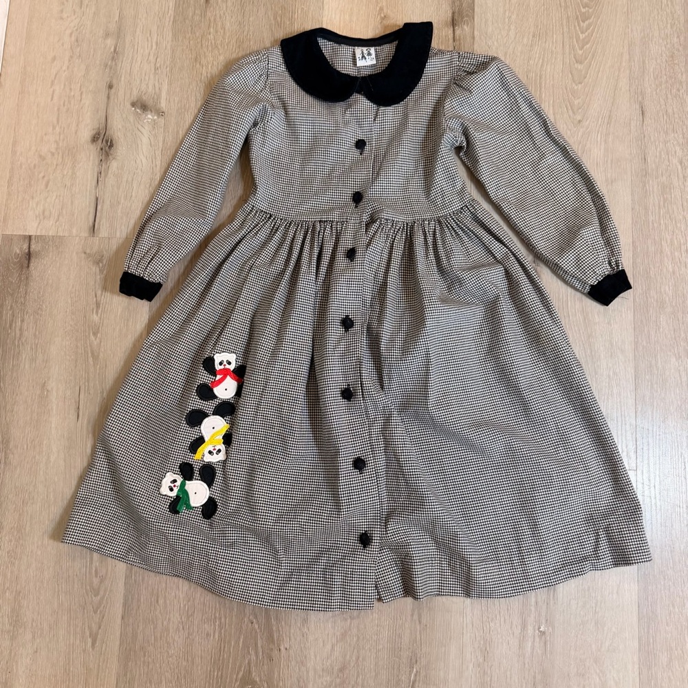 Vintage 90s Austin & Ashley Black & White Houndstooth Dress with Panda Appliqués